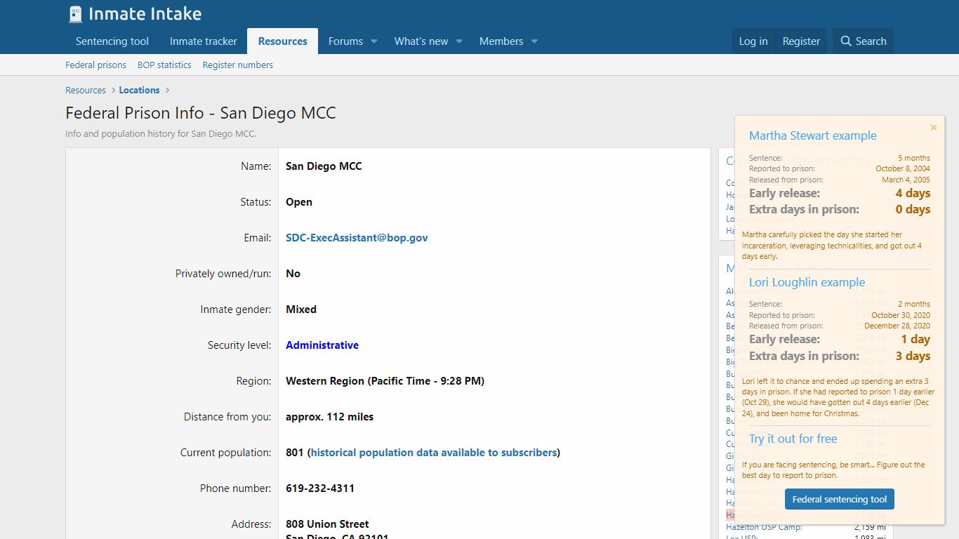 Federal Prison Info - San Diego MCC | Inmate Intake